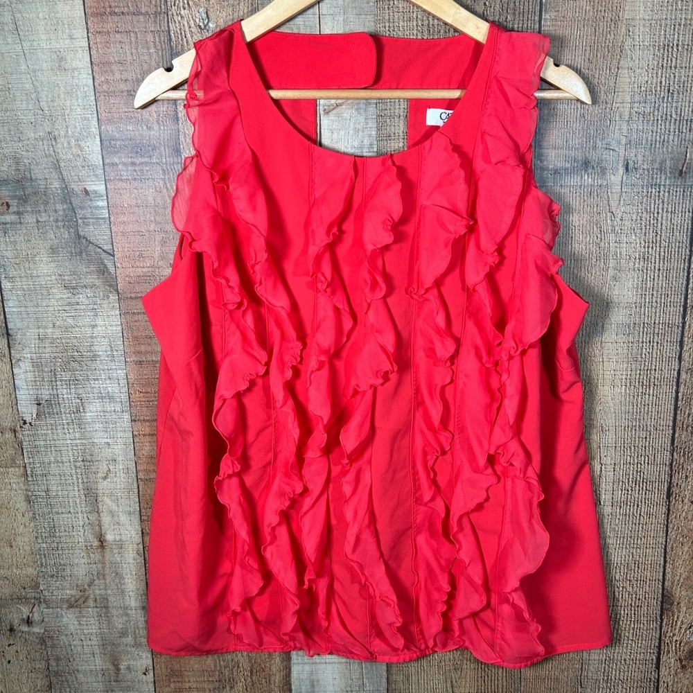 Cato Woman Dark Coral Vertical Ruffle Sleeveless Tank Top Blouse Career